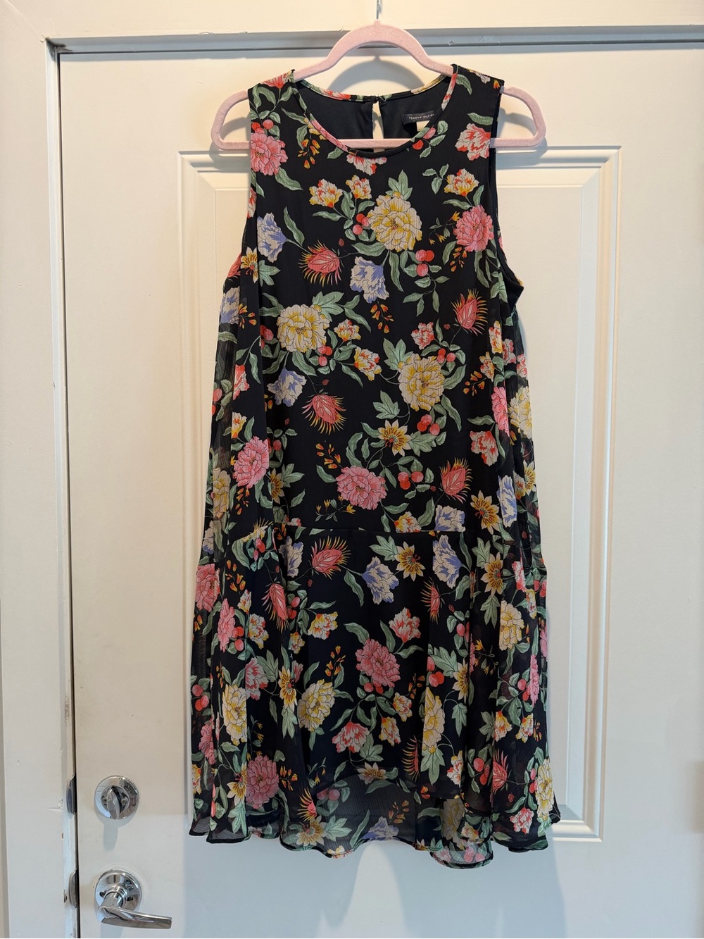 Tommy Hilfiger Black Floral Sleeveless Dress - Pink, Yellow & Green Floral Print